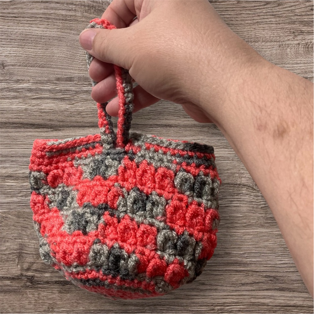Crochet Peach and Grey Clutch with Wristlet